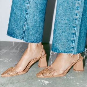ZARA block heel vinyl toe sling back
